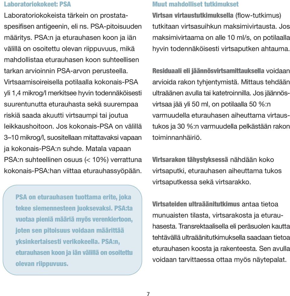 Virtsaamisoireisella potilaalla kokonais-psa yli 1,4 mikrog/l merkitsee hyvin todennäköisesti suurentunutta eturauhasta sekä suurempaa riskiä saada akuutti virtsaumpi tai joutua leikkaushoitoon.