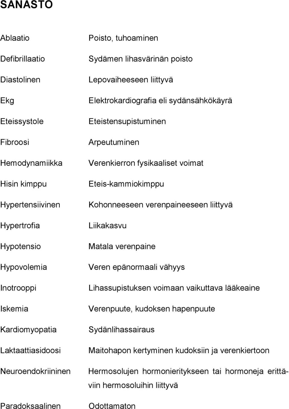 Arpeutuminen Verenkierron fysikaaliset voimat Eteis-kammiokimppu Kohonneeseen verenpaineeseen liittyvä Liikakasvu Matala verenpaine Veren epänormaali vähyys Lihassupistuksen voimaan