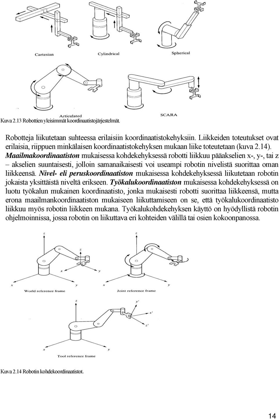 Maailmakoordinaatiston mukaisessa kohdekehyksessä robotti liikkuu pääakselien x-, y-, tai z akselien suuntaisesti, jolloin samanaikaisesti voi useampi robotin nivelistä suorittaa oman liikkeensä.