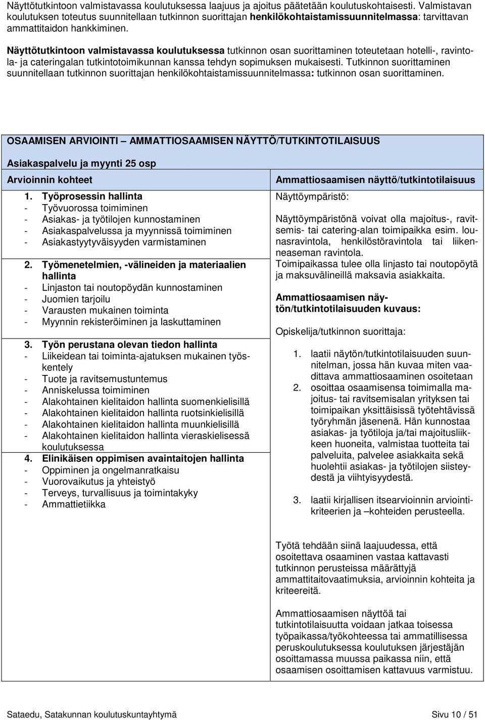 OSAAMISEN ARVIOINTI AMMATTIOSAAMISEN NÄYTTÖ/TUTKINTOTILAISUUS Asiakaspalvelu ja myynti 25 osp Arvioinnin kohteet 1.