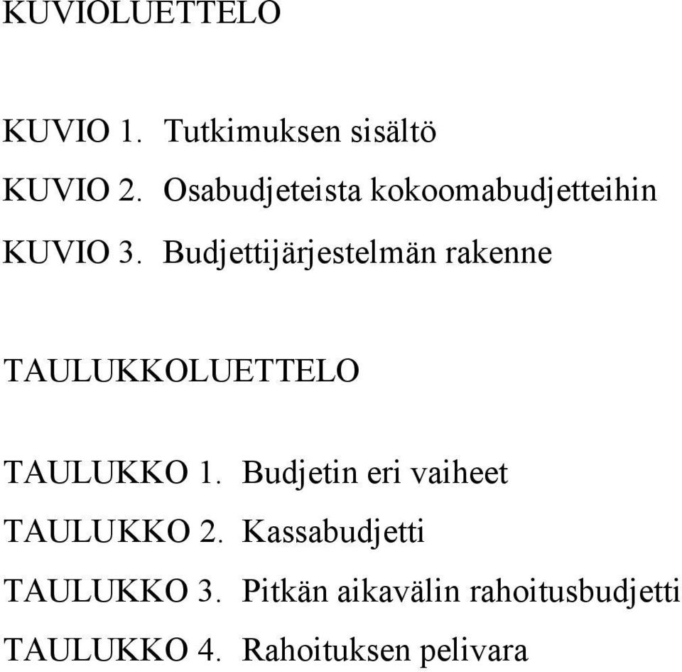 Budjettijärjestelmän rakenne TAULUKKOLUETTELO TAULUKKO 1.