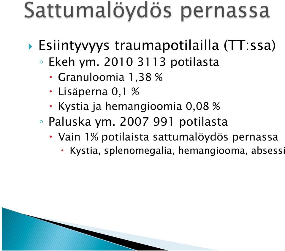 ja hemangioomia 0,08 % Paluska ym.