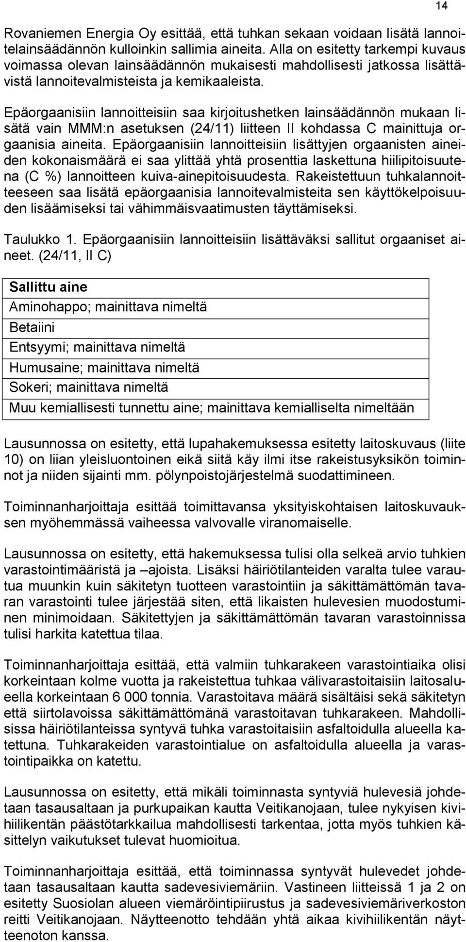 Epäorgaanisiin lannoitteisiin saa kirjoitushetken lainsäädännön mukaan lisätä vain MMM:n asetuksen (24/11) liitteen II kohdassa C mainittuja orgaanisia aineita.