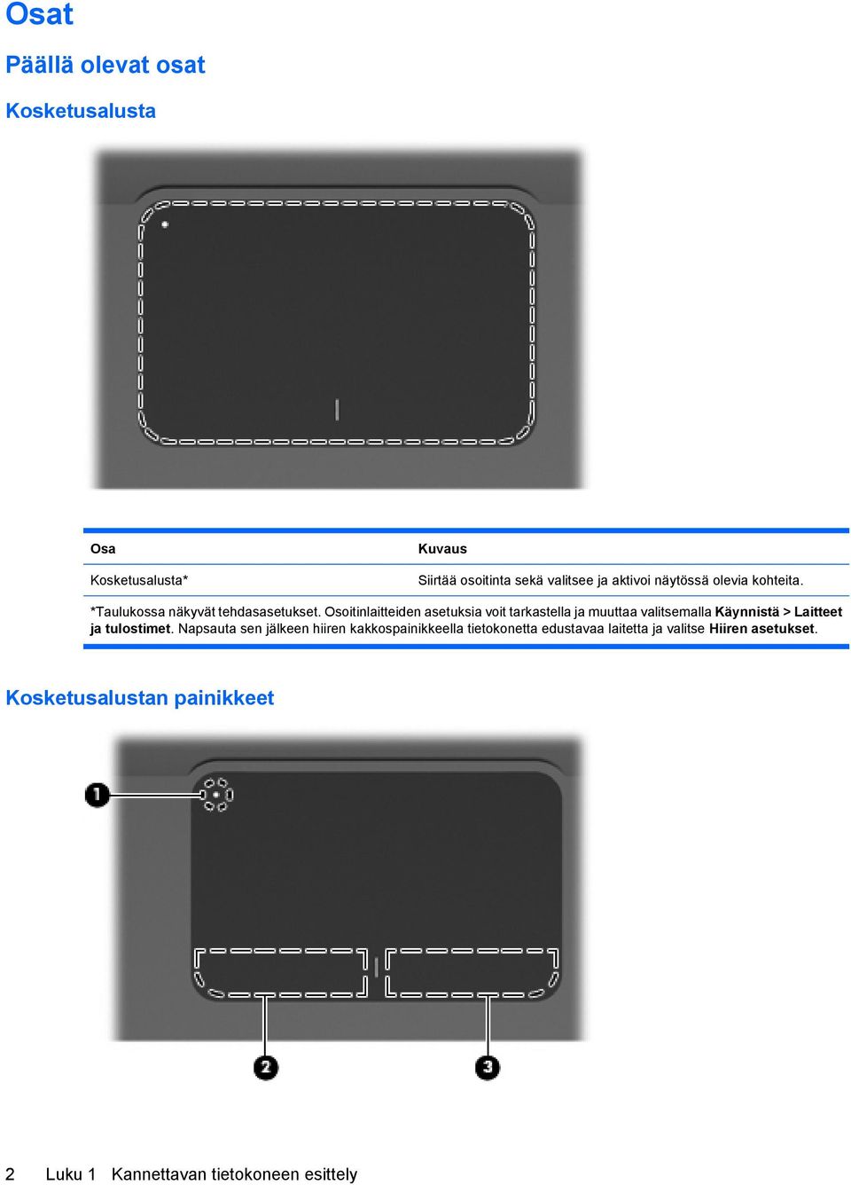 Osoitinlaitteiden asetuksia voit tarkastella ja muuttaa valitsemalla Käynnistä > Laitteet ja tulostimet.