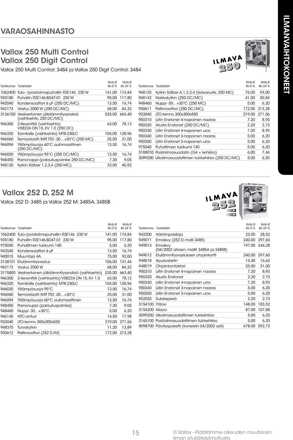 2-tieventtiili (vaihtoehto) 63,00 78,12 V5822A DN 15, KV 1.