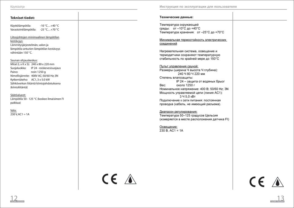 Saunan ohjauskeskus: Mitat(LxKxS): 0x0x0mm Suojaluokka: IP roiskevesisuojaus Paino: noin 0 g Nimellisjännite: 00V AC; 0/60 Hz;