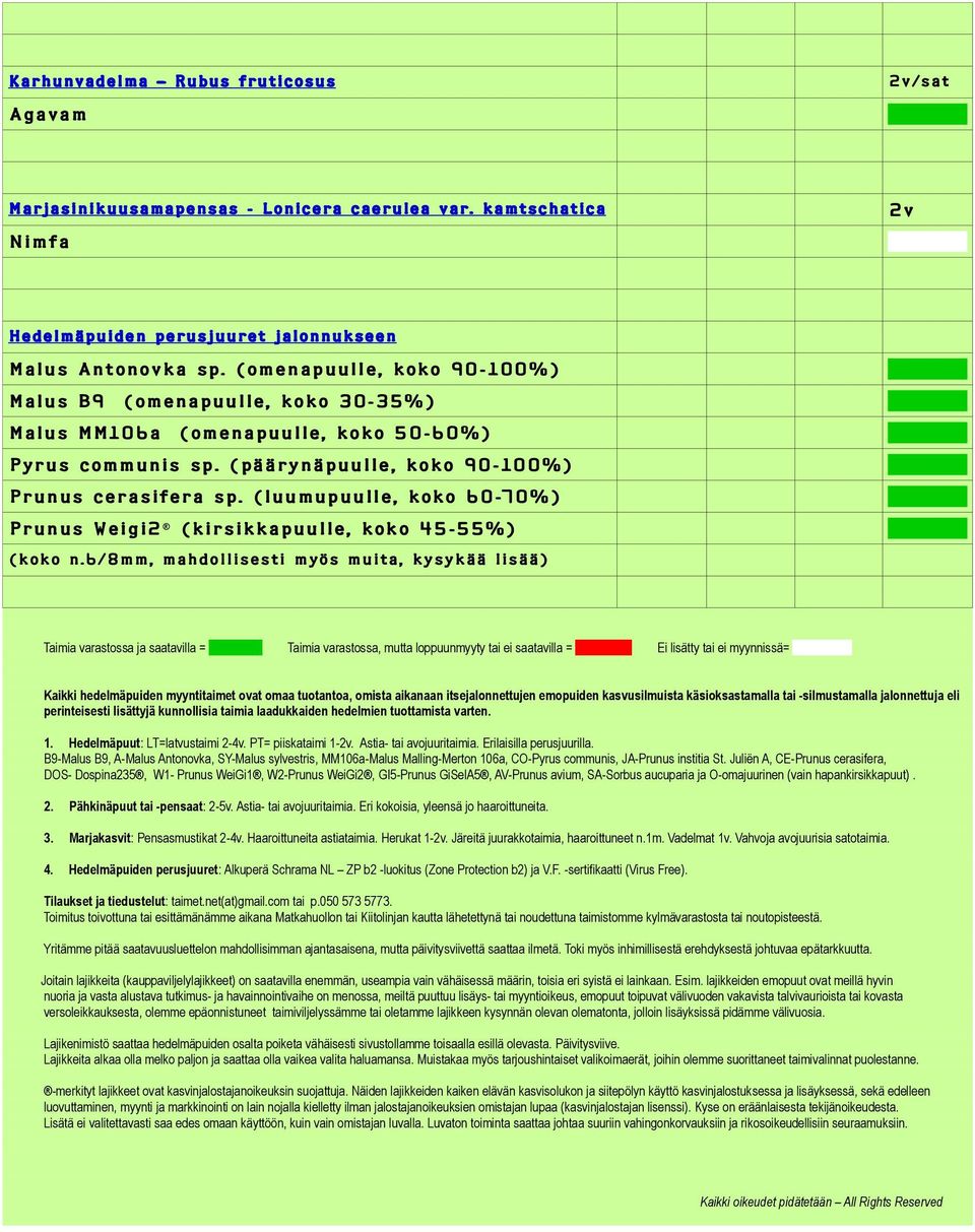 (luumupuulle, koko 60-70%) Prunus Weigi2 (kirsikkapuulle, koko 45-55%) (koko n.