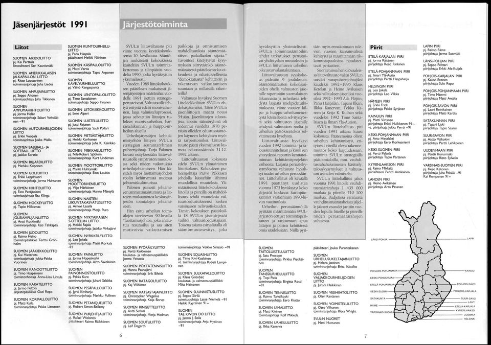 Erkki Vuopala toimitusjohtaja Jukka Malila BASEBALL- JA SOFTBALL LIITTO pj. Jaakko Soratie BILJARDILlITTO pj. Markku Koponen GOLFLIITTO pj.