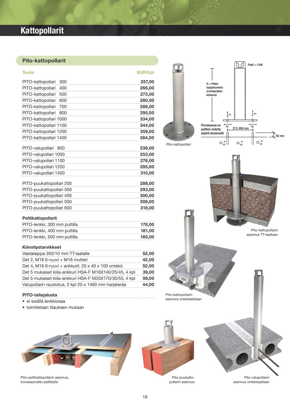 PITO-valupollari 1100 276,00 PITO-valupollari 1200 285,00 PITO-valupollari 1400 315,00 Pito-kattopollari PITO-puukattopollari 200 288,00 PITO-puukattopollari 300 293,00 PITO-puukattopollari 400