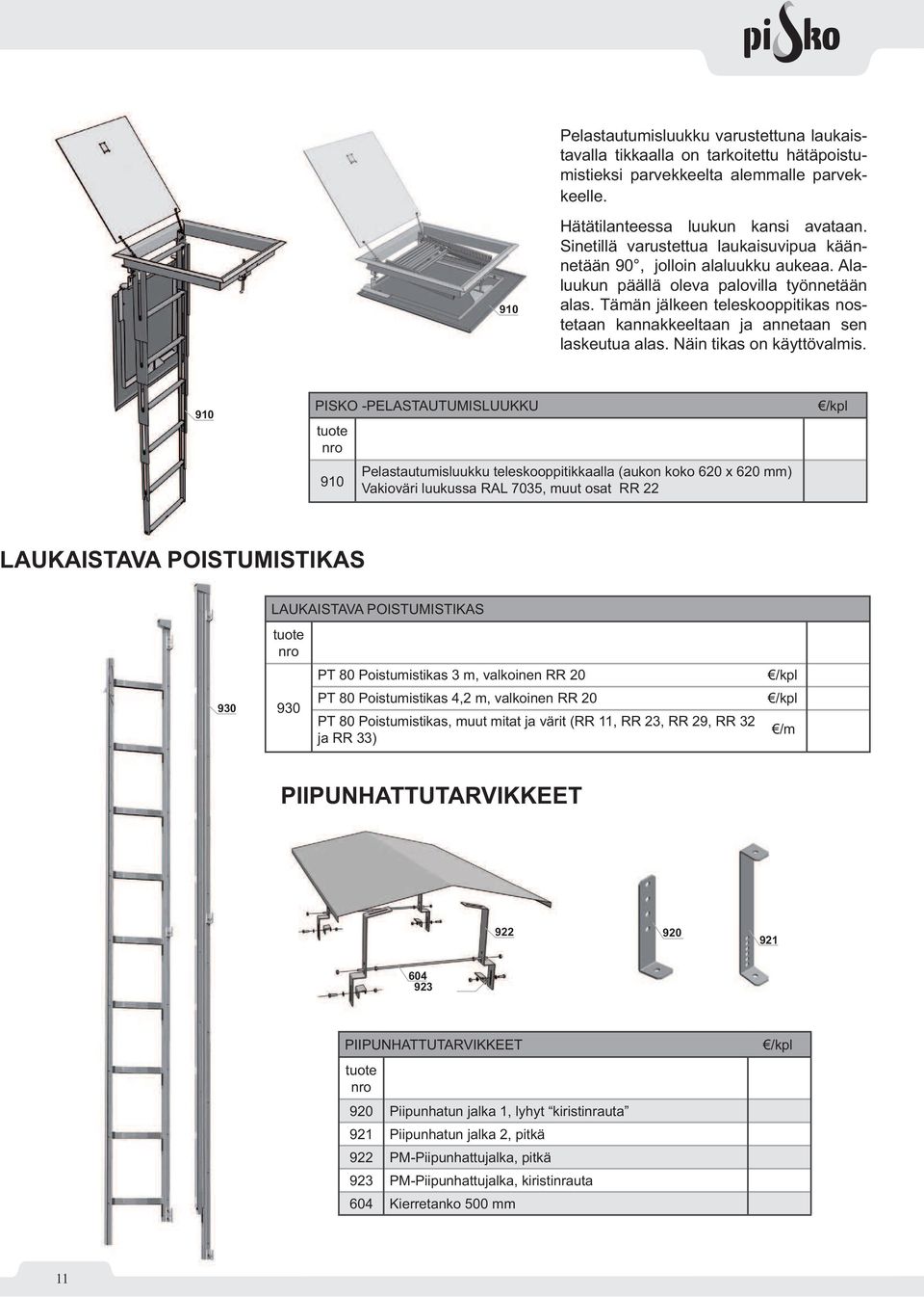 Tämän jälkeen teleskooppitikas nostetaan kannakkeeltaan ja annetaan sen laskeutua alas. Näin tikas on käyttövalmis.