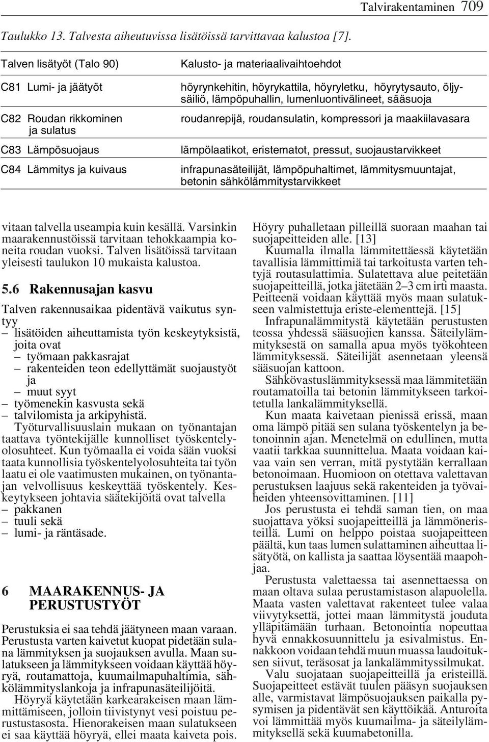 höyrytysauto, öljysäiliö, lämpöpuhallin, lumenluontivälineet, sääsuoja roudanrepijä, roudansulatin, kompressori ja maakiilavasara lämpölaatikot, eristematot, pressut, suojaustarvikkeet