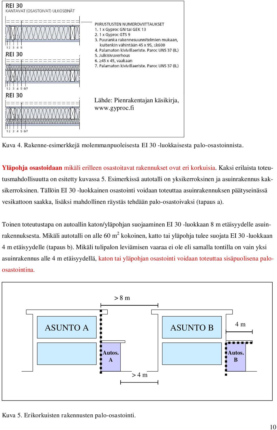 Esimerkissä autotalli on yksikerroksinen ja asuinrakennus kaksikerroksinen.