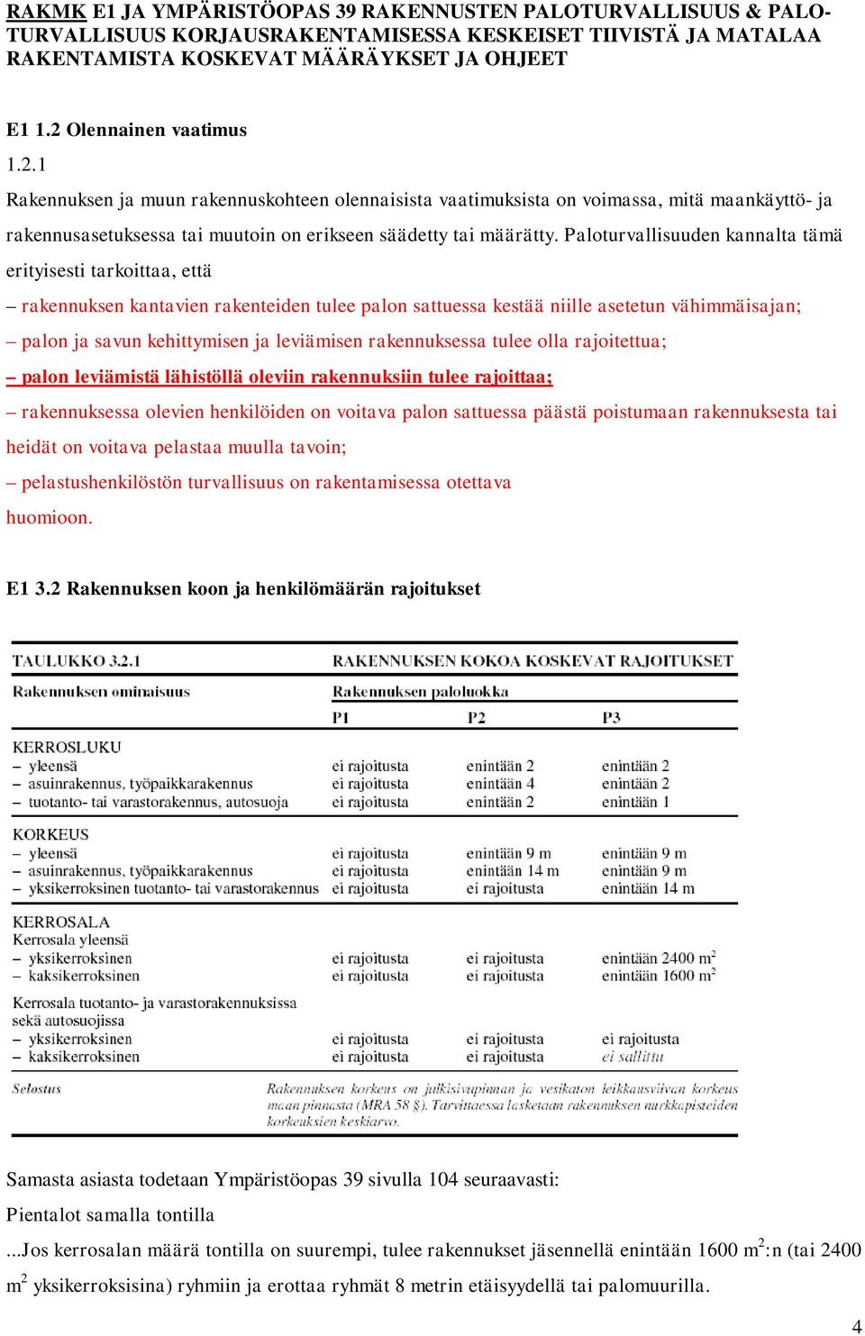 Paloturvallisuuden kannalta tämä erityisesti tarkoittaa, että rakennuksen kantavien rakenteiden tulee palon sattuessa kestää niille asetetun vähimmäisajan; palon ja savun kehittymisen ja leviämisen