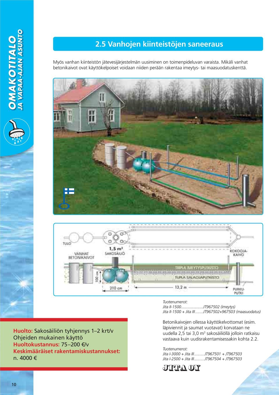 ..JT967502+967503 (maasuodatus) Huolto: Sakosäiliön tyhjennys 1 2 krt/v Ohjeiden mukainen käyttö Huoltokustannus: 75 200 /v Keskimääräiset rakentamiskustannukset: n.