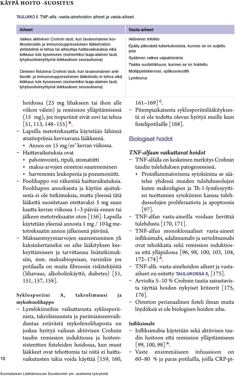 (esimerkiksi laaja-alainen tauti, lyhytsuolioireyhtymä leikkauksen seurauksena) Oireinen fistuloiva Crohnin tauti, kun tavanomainen antibiootti- ja immunosuppressiivinen lääkehoito ei tehoa eikä