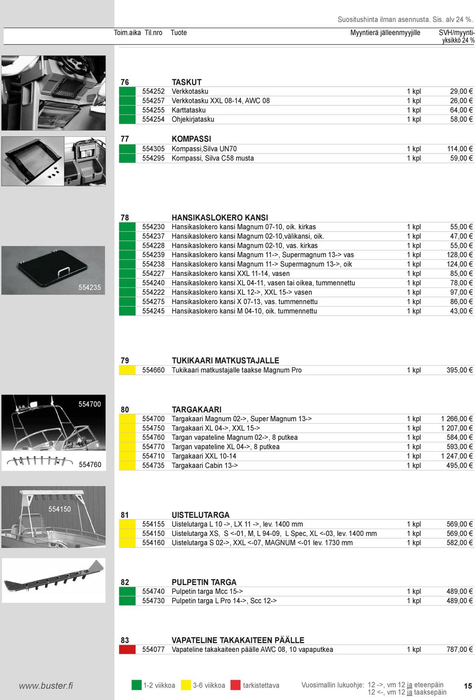 114,00 554295 Kompassi, Silva C58 musta 1 kpl 59,00 554235 78 HANSIKASLOKERO KANSI 554230 Hansikaslokero kansi Magnum 07-10, oik.