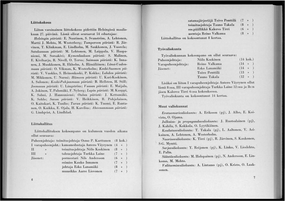 Sorsakivi; Kymenlaakson piiristä: S. Malinen, E. Kiviharju, R. Nivell, O. Tervo; Saimaan piiristä: K. Inna nen, J. Muukkorren, R. Ekholm, A. Hämäläinen; Länsi Uuden maan piiristä: O. Vikman, K.