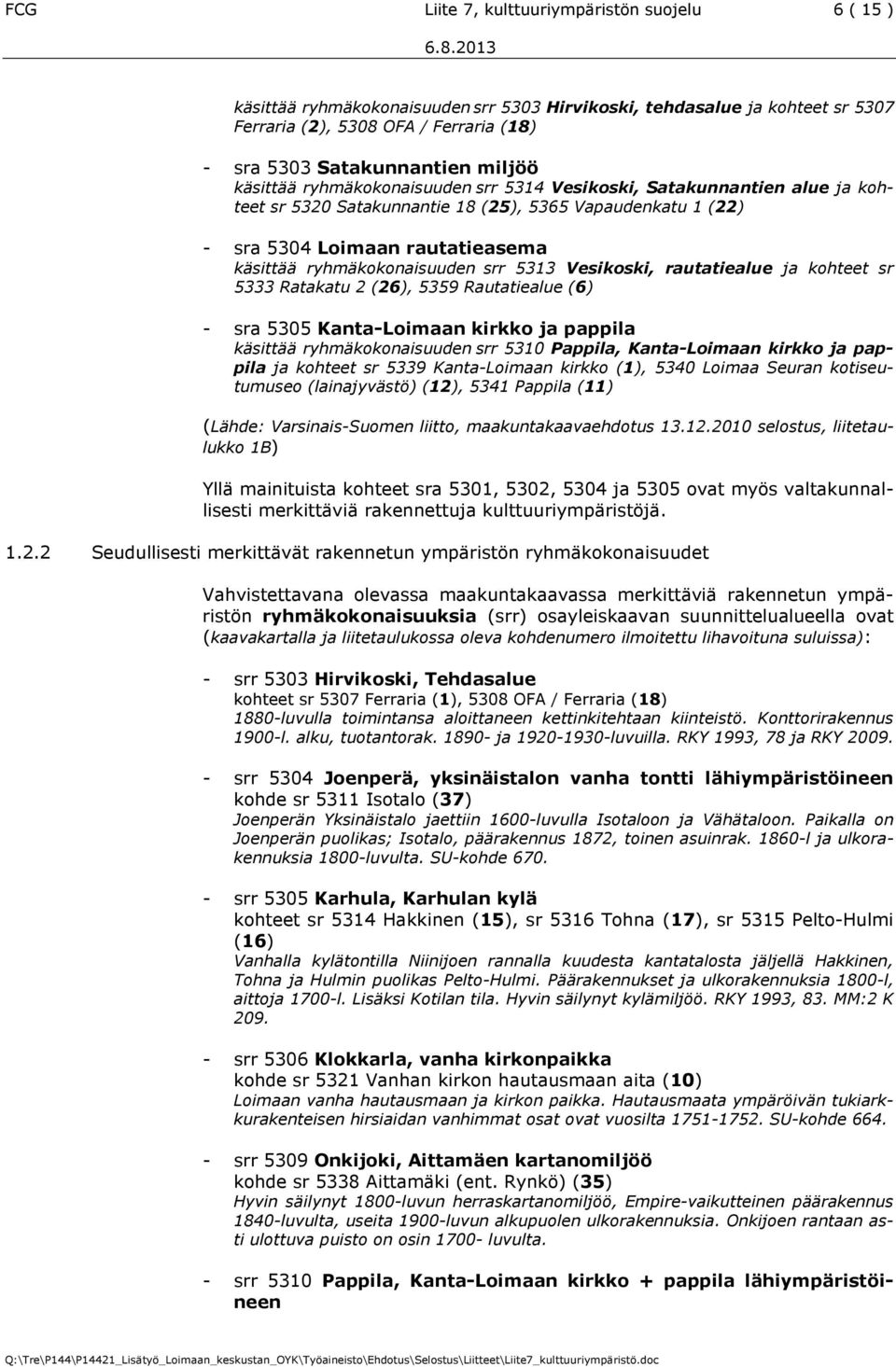 ryhmäkokonaisuuden srr 5313 Vesikoski, rautatiealue ja kohteet sr 5333 Ratakatu 2 (26), 5359 Rautatiealue (6) - sra 5305 Kanta-Loimaan kirkko ja pappila käsittää ryhmäkokonaisuuden srr 5310 Pappila,