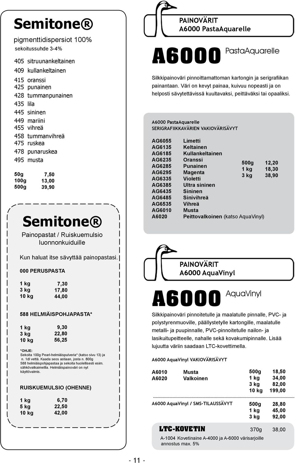 000 PERUSPASTA 1 kg 3 kg 10 kg 7,50 13,00 39,90 7,30 17,80 44,00 588 HELMIÄISPOHJAPASTA* 1 kg 3 kg 10 kg RUISKUEMULSIO (OHENNE) 1 kg 5 kg 10 kg 9,30 22,80 56,25 *OHJE: Sekoita 100g