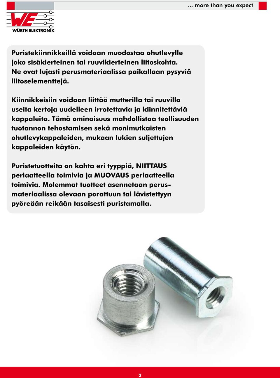 Kiinnikkeisiin voidaan liittää mutterilla tai ruuvilla useita kertoja uudelleen irrotettavia ja kiinnitettäviä kappaleita.