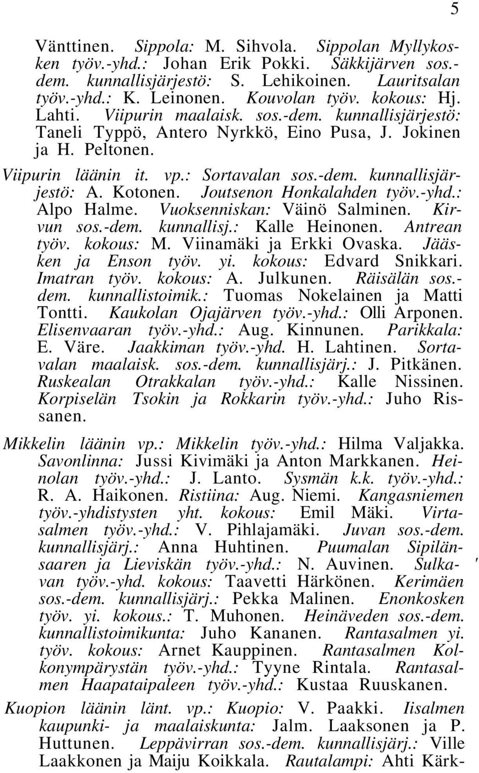 Kotonen. Joutsenon Honkalahden työv.-yhd.: Alpo Halme. Vuoksenniskan: Väinö Salminen. Kirvun sos.-dem. kunnallisj.: Kalle Heinonen. Antrean työv. kokous: M. Viinamäki ja Erkki Ovaska.