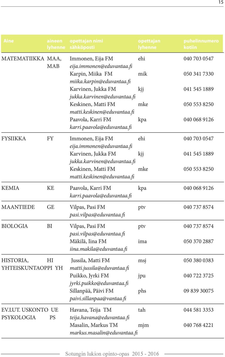 fi Keskinen, Matti FM mke 050 553 8250 matti.keskinen@eduvantaa.fi Paavola, Karri FM kpa 040 068 9126 karri.paavola@eduvantaa.fi FYSIIKKA FY Immonen, Eija FM ehi 040 703 0547 eija.immonen@eduvantaa.