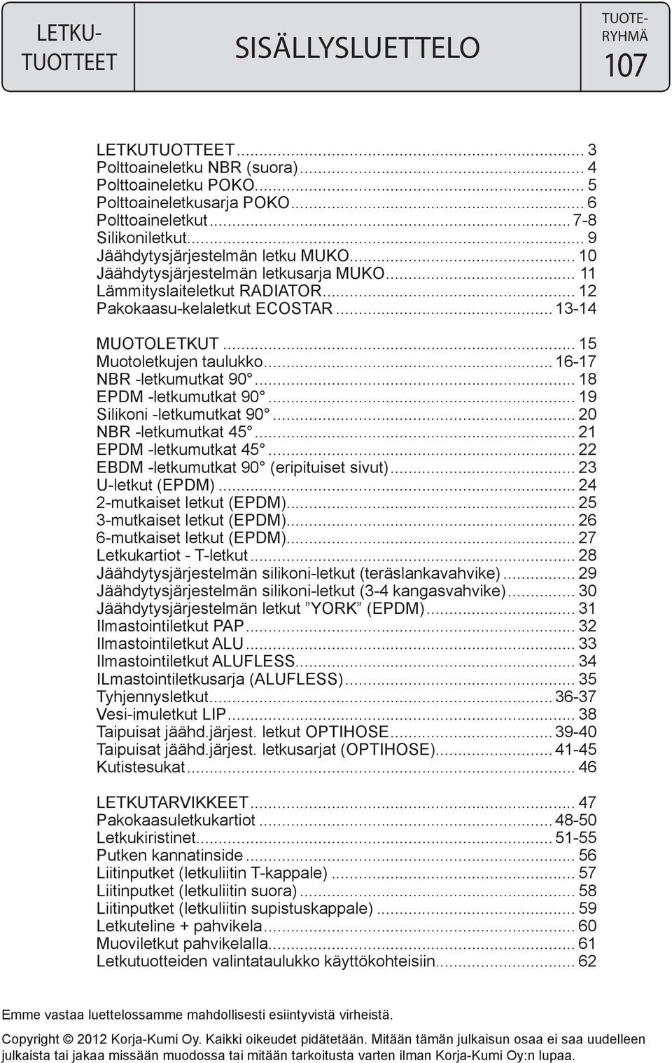 .. 18 EPDM -letkumutkat 90... 19 Silikoni -letkumutkat 90... 20 NBR -letkumutkat 45... 21 EPDM -letkumutkat 45... 22 EBDM -letkumutkat 90 (eripituiset sivut)... 23 U-letkut (EPDM).