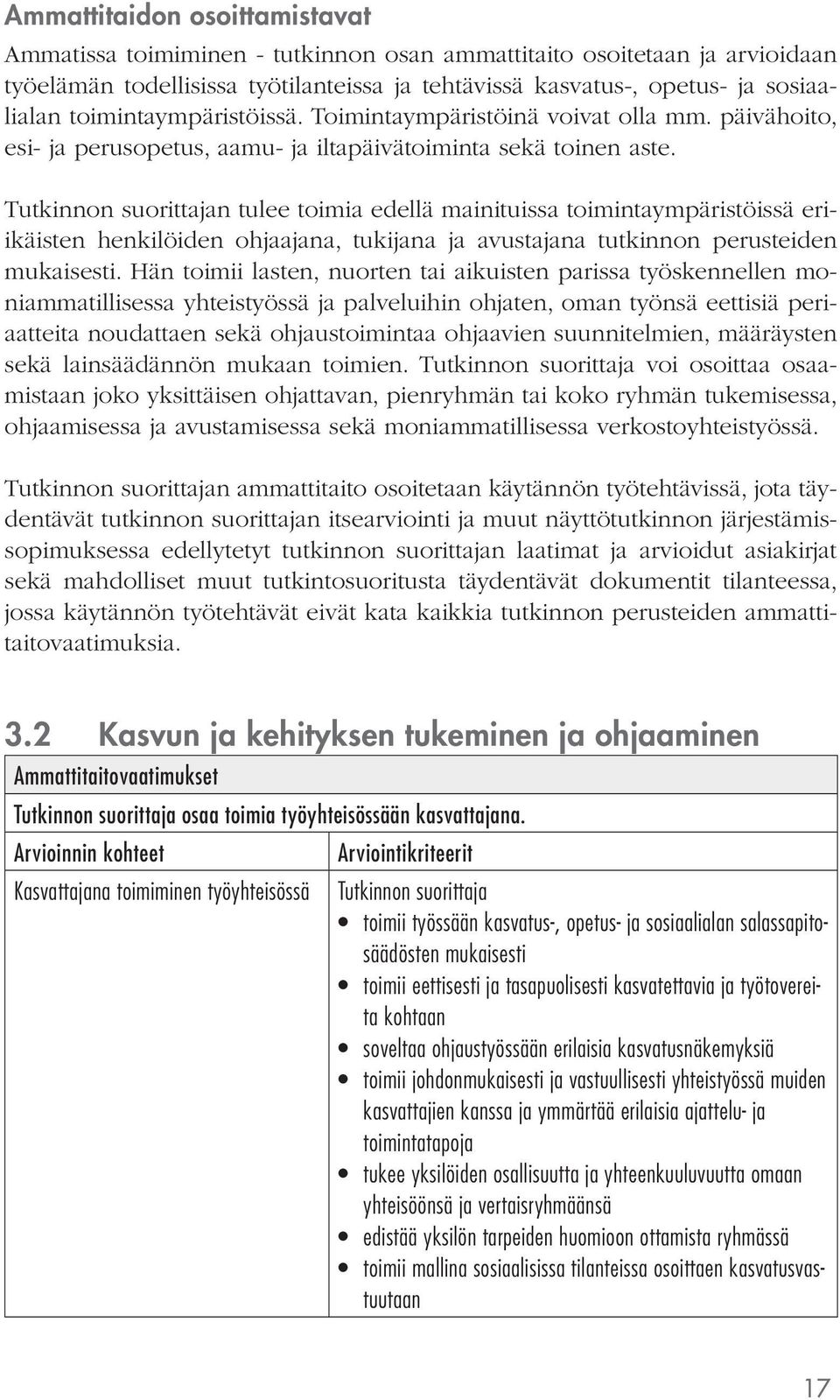 n tulee toimia edellä mainituissa toimintaympäristöissä eriikäisten henkilöiden ohjaajana, tukijana ja avustajana tutkinnon perusteiden mukaisesti.