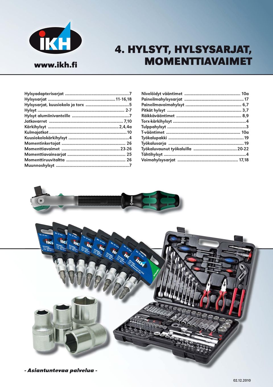 .. 26 Muunnoshylsyt...7 Nivelöidyt vääntimet... 10a Paineilmahylsysarjat...17 Paineilmavoimahylsyt... 6,7 Pitkät hylsyt... 3,7 Räikkävääntimet... 8,9 Torx-kärkihylsyt.