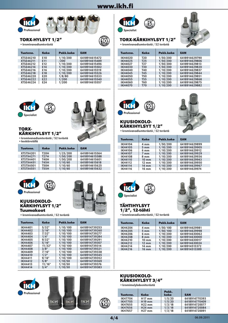 6418914629790 IKH4025 T25 1/50/200 6418914629806 IKH4027 T27 1/50/200 6418914629813 IKH4030 T30 1/50/200 6418914629820 IKH4040 T40 1/10/200 6418914629837 IKH4045 T45 1/10/200 6418914629844 IKH4050