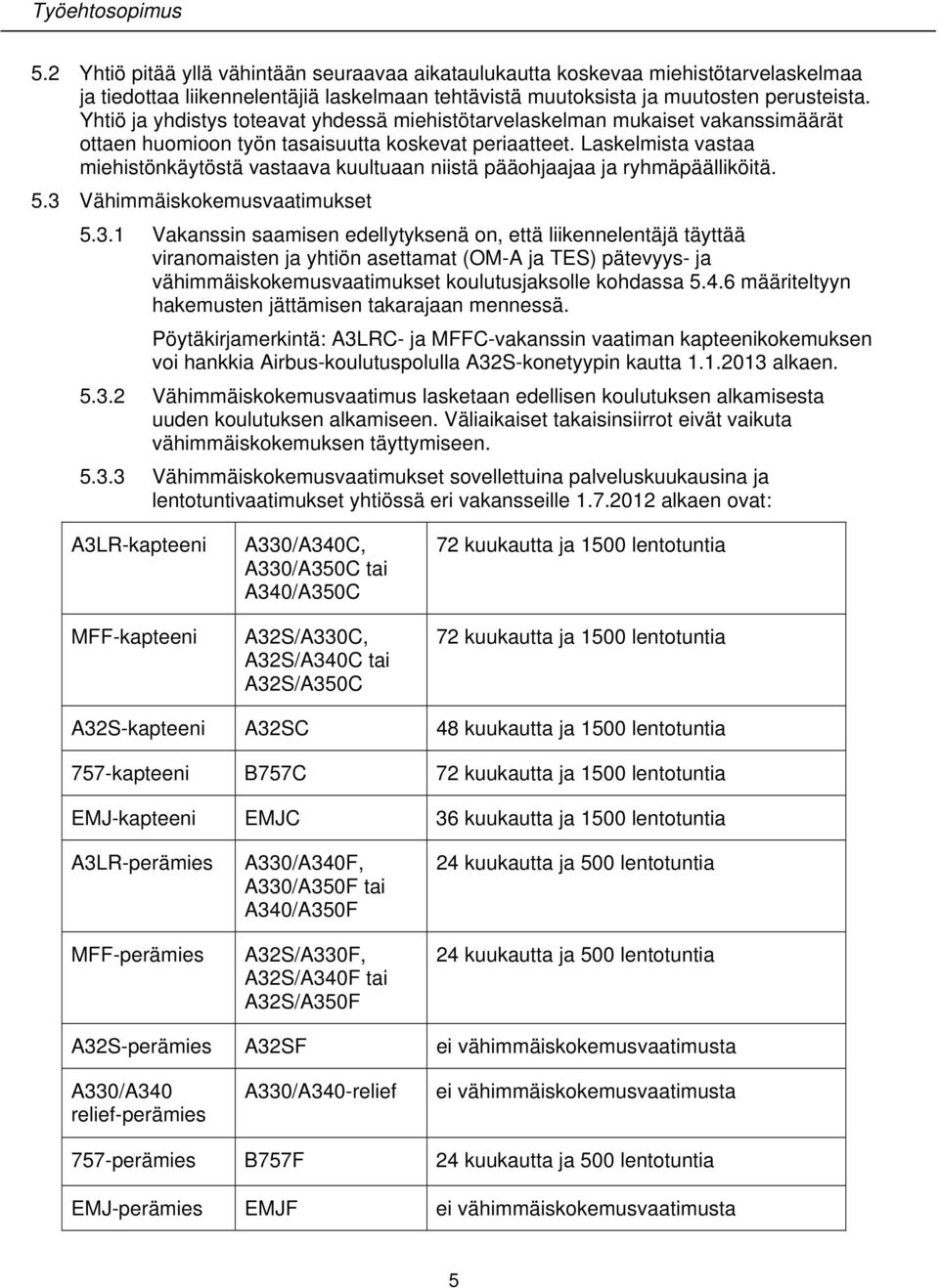 Laskelmista vastaa miehistönkäytöstä vastaava kuultuaan niistä pääohjaajaa ja ryhmäpäälliköitä. 5.3 