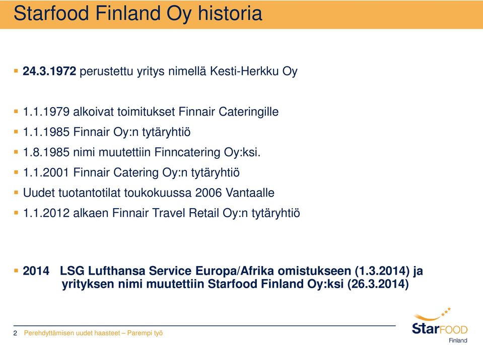 1.2012 alkaen Finnair Travel Retail Oy:n tytäryhtiö 2014 LSG Lufthansa Service Europa/Afrika omistukseen (1.3.