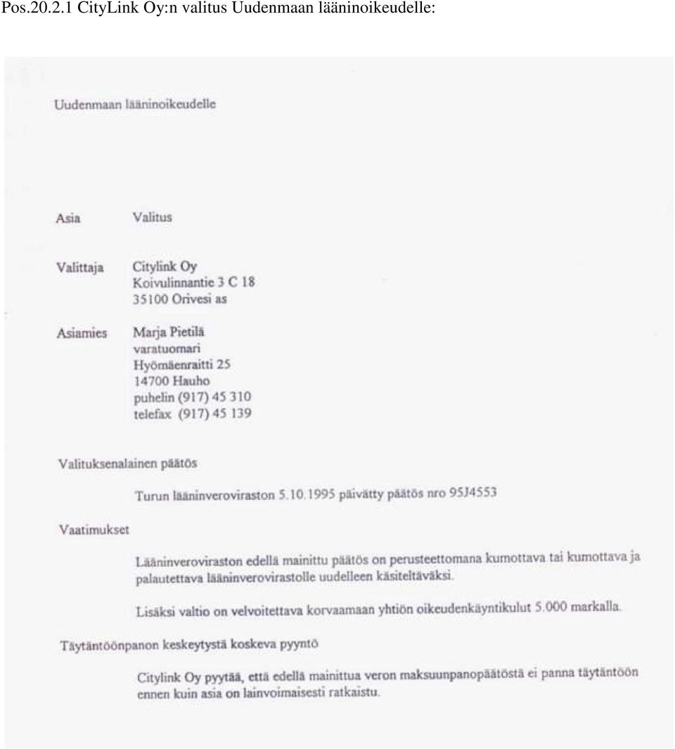 Oy:n valitus