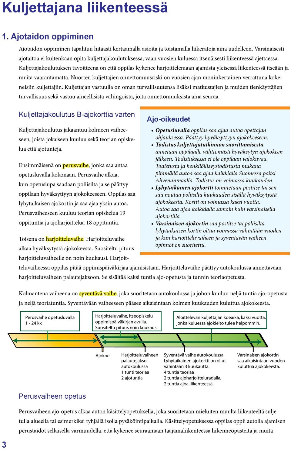 Kuljettajakoulutuksen tavoitteena on että oppilas kykenee harjoittelemaan ajamista yleisessä liikenteessä itseään ja muita vaarantamatta.