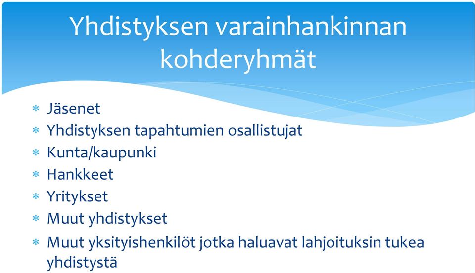 Kunta/kaupunki Hankkeet Yritykset Muut yhdistykset