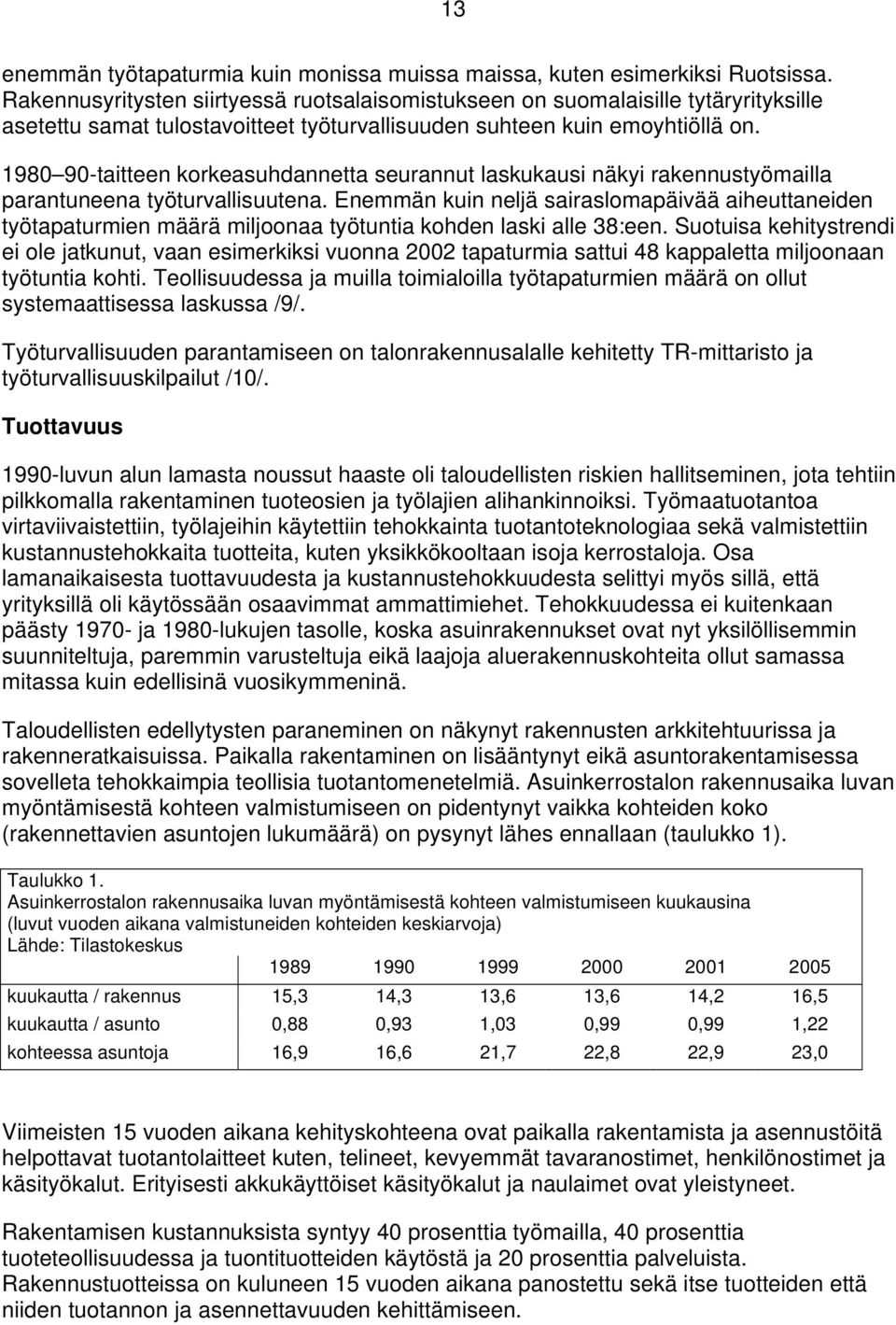 1980 90-taitteen korkeasuhdannetta seurannut laskukausi näkyi rakennustyömailla parantuneena työturvallisuutena.