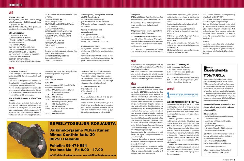 HANGON HYRSKYT ry. KIIPEILYJAOS HELSINGIN NMKY ry. HIGH SPORT VAASA ry. KARELIAN KIIPEILIJÄT ry. JOENSUU KIIPEILYSEURA KAKKONEN ry. ESPOO KIIPEILYSEURA ORANKI ry, HELSINKI KIIPEILYKERHO VERTIKAALI ry.