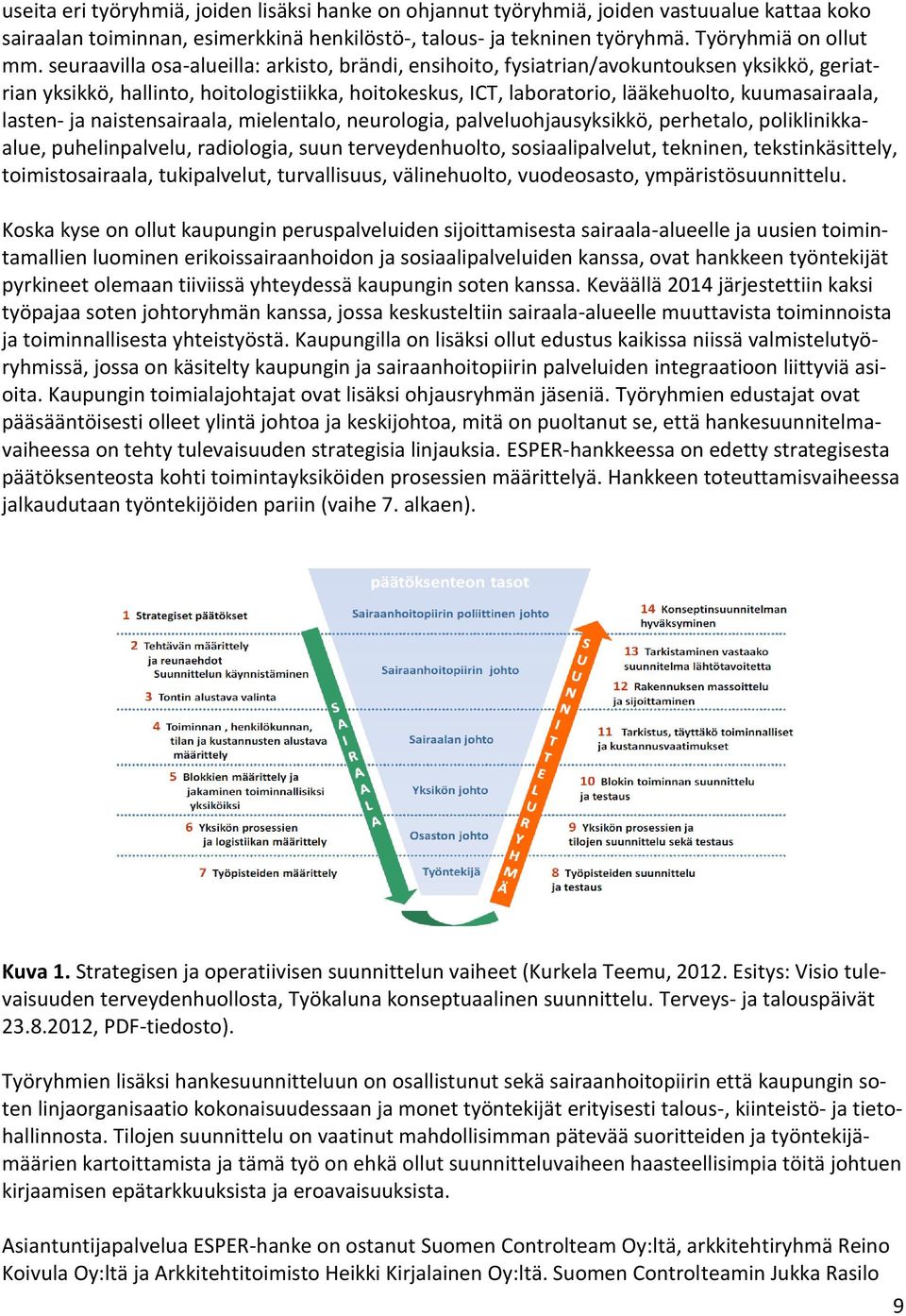 lasten- ja naistensairaala, mielentalo, neurologia, palveluohjausyksikkö, perhetalo, poliklinikkaalue, puhelinpalvelu, radiologia, suun terveydenhuolto, sosiaalipalvelut, tekninen, tekstinkäsittely,