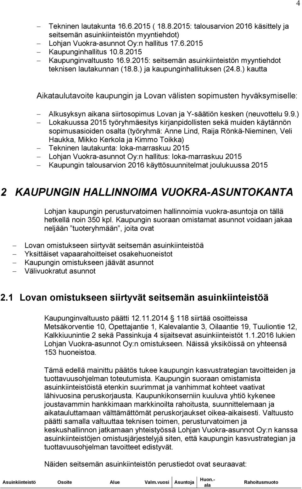 8.) ja kaupunginhallituksen (24.8.) kautta Aikataulutavoite kaupungin ja Lovan välisten sopimusten hyväksymiselle: Alkusyksyn aikana siirtosopimus Lovan ja Y-säätiön kesken (neuvottelu 9.