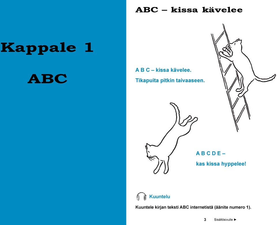 A B C D E kas kissa hyppelee!