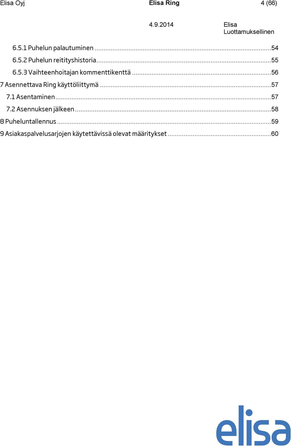 .. 56 7 Asennettava Ring käyttöliittymä... 57 7.1 Asentaminen... 57 7.2 Asennuksen jälkeen.