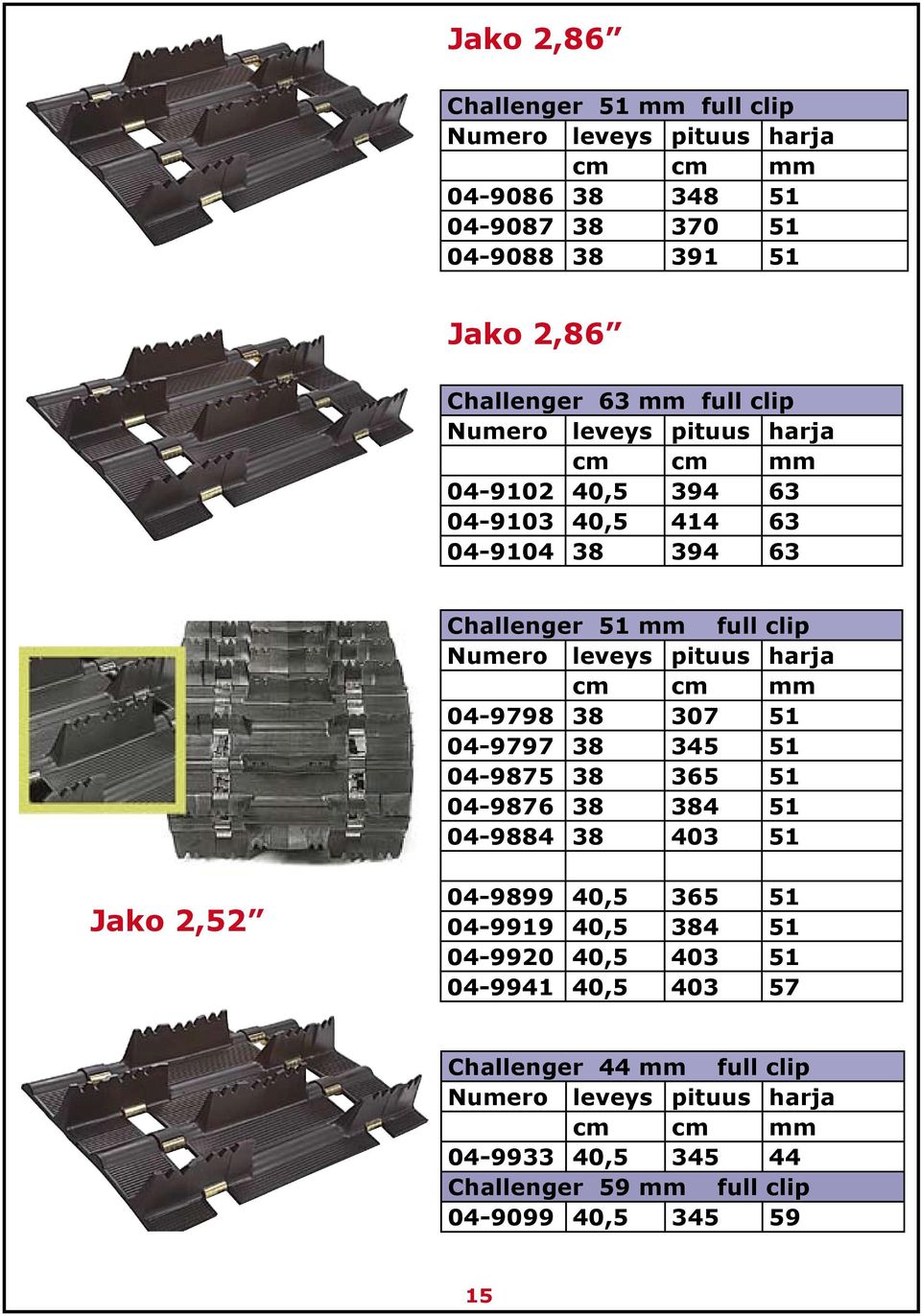 mm 04-9798 38 307 51 04-9797 38 345 51 04-9875 38 365 51 04-9876 38 384 51 04-9884 38 403 51 Jako 2,52 04-9899 40,5 365 51 04-9919 40,5 384 51 04-9920 40,5