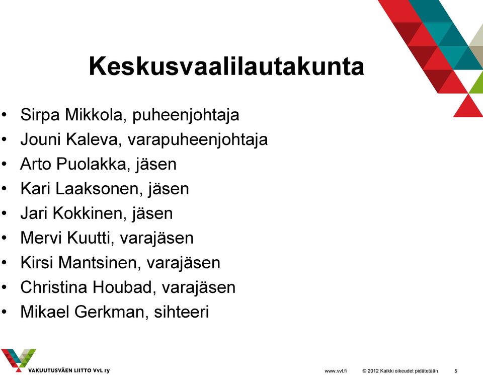 jäsen Jari Kokkinen, jäsen Mervi Kuutti, varajäsen Kirsi