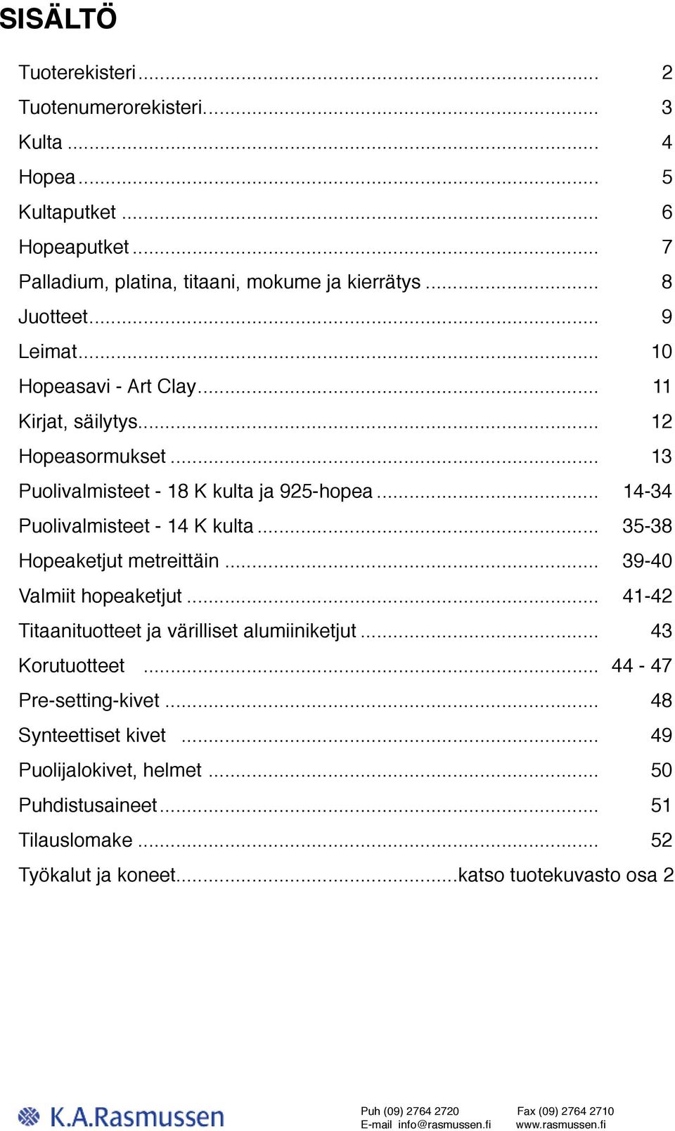 .. 35-38 Hopeaketjut metreittäin... 39-40 Valmiit hopeaketjut... 41-42 Titaanituotteet ja värilliset alumiiniketjut... 43 Korutuotteet... 44-47 Pre-setting-kivet.