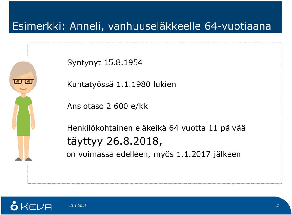 Henkilökohtainen eläkeikä 64 vuotta 11 päivää täyttyy 26.8.