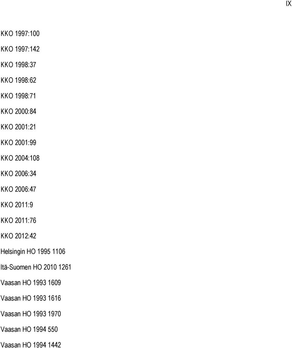 2011:76 KKO 2012:42 Helsingin HO 1995 1106 Itä-Suomen HO 2010 1261 Vaasan HO