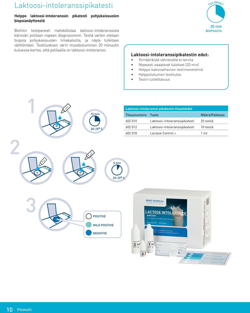 Testiliuoksen värin muodostuminen 20 minuutin kuluessa kertoo, että potilaalla on laktoosi-intoleranssi.
