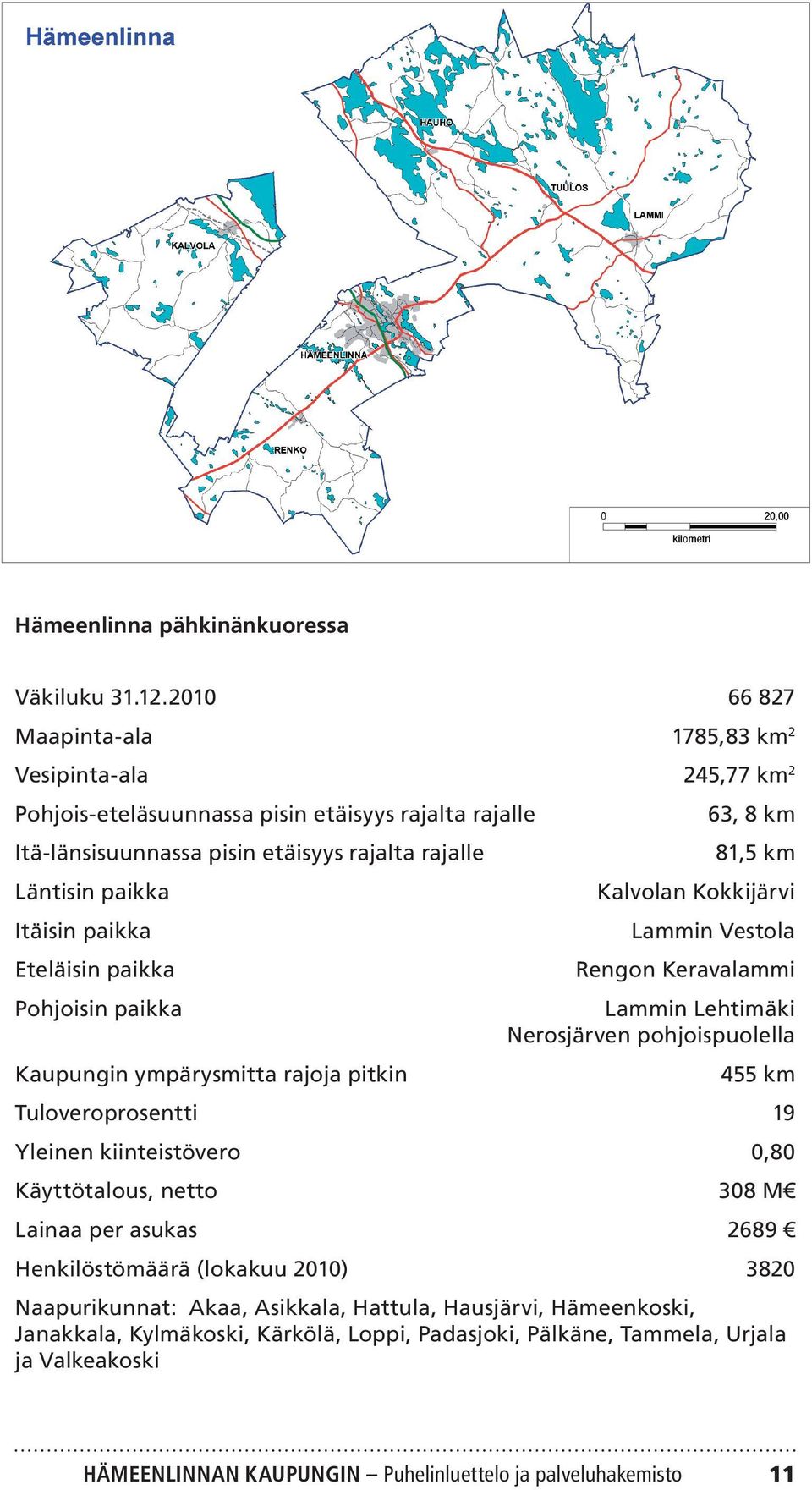 ..lammin Lehtimäki...Nerosjärven pohjoispuolella Kaupungin ympärysmitta rajoja pitkin...455 km Tuloveroprosentti... 19 Yleinen kiinteistövero...0,80 Käyttötalous, netto... 308 M Lainaa per asukas.