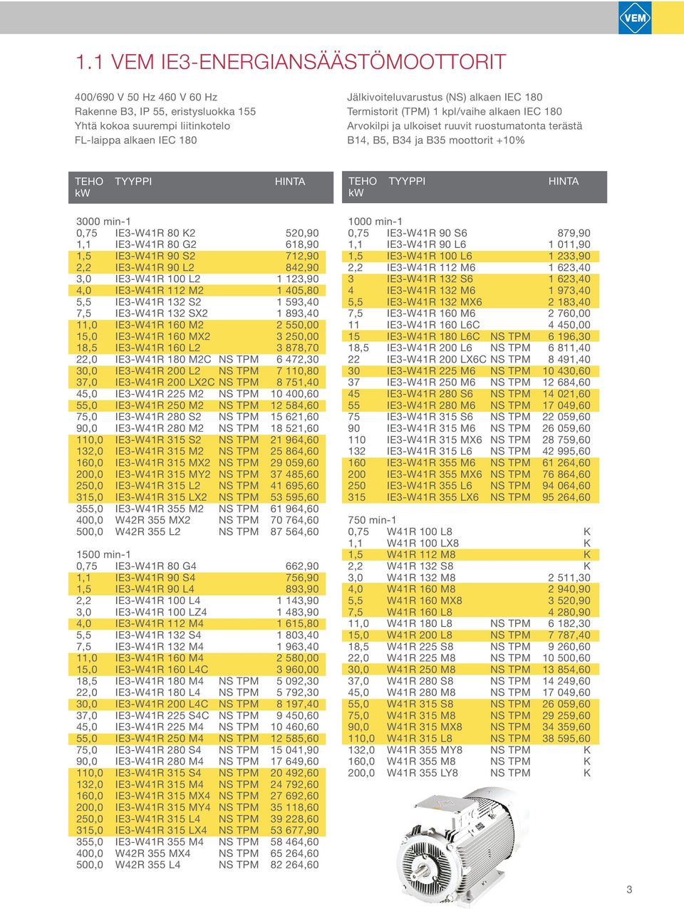 IE3-W41R 80 G2 618,90 1,5 IE3-W41R 90 S2 712,90 2,2 IE3-W41R 90 L2 842,90 3,0 IE3-W41R 100 L2 1 123,90 4,0 IE3-W41R 112 M2 1 405,80 5,5 IE3-W41R 132 S2 1 593,40 7,5 IE3-W41R 132 SX2 1 893,40 11,0