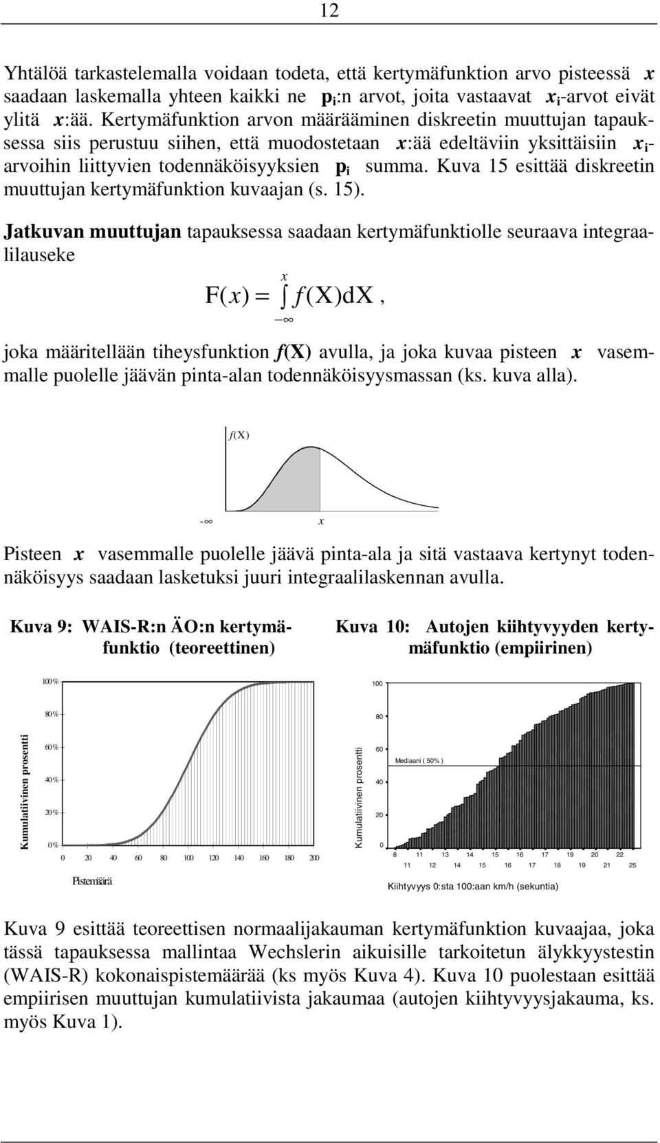 Kuva 15 esittää diskreetin muuttujan kertymäfunktion kuvaajan (s. 15).